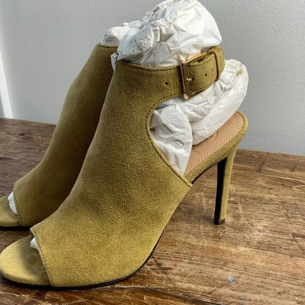 Tory Burch green suede open-toe ankle‎ strap heels size 8